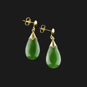 14K Gold Natural Jade Teardrop Earrings