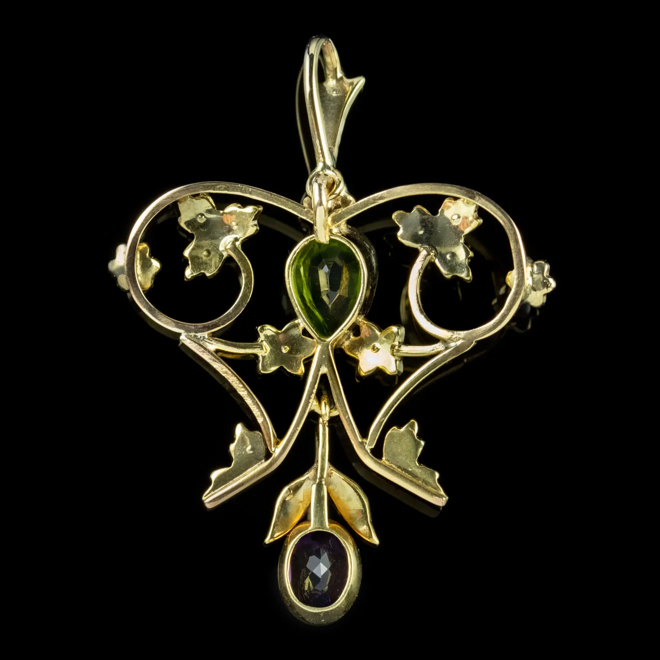 Antique Edwardian Suffragette Floral Pendant 15Ct Gold Circa 1910