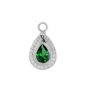 BIG TEARDROP CHARM - GREEN ONYX - SILVER