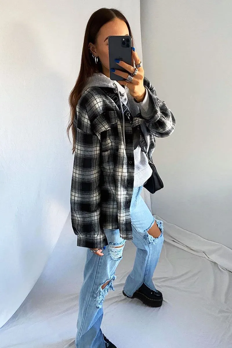 Black Oversized Check Shirt - Frona