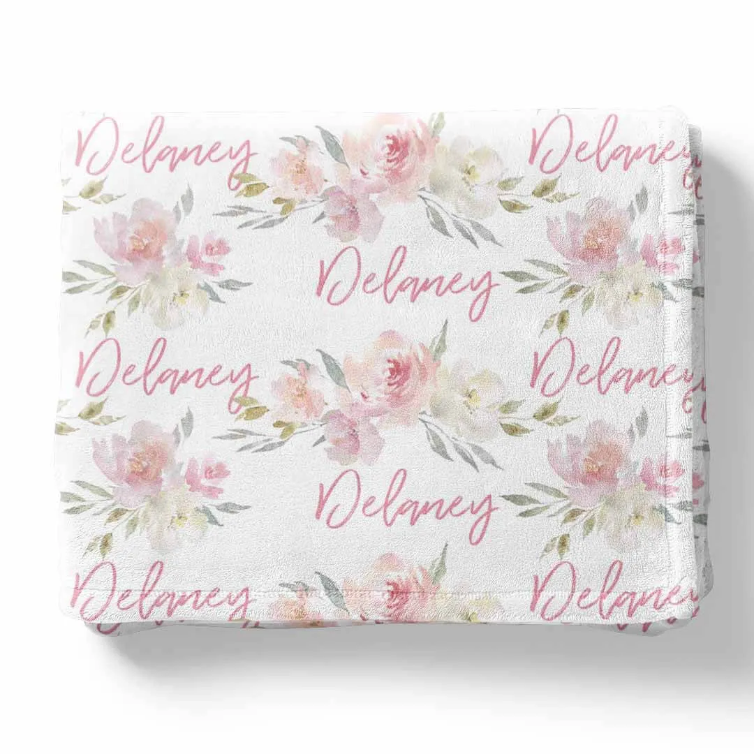 Delaney Dusty Blush Floral Personalized Toddler Blanket