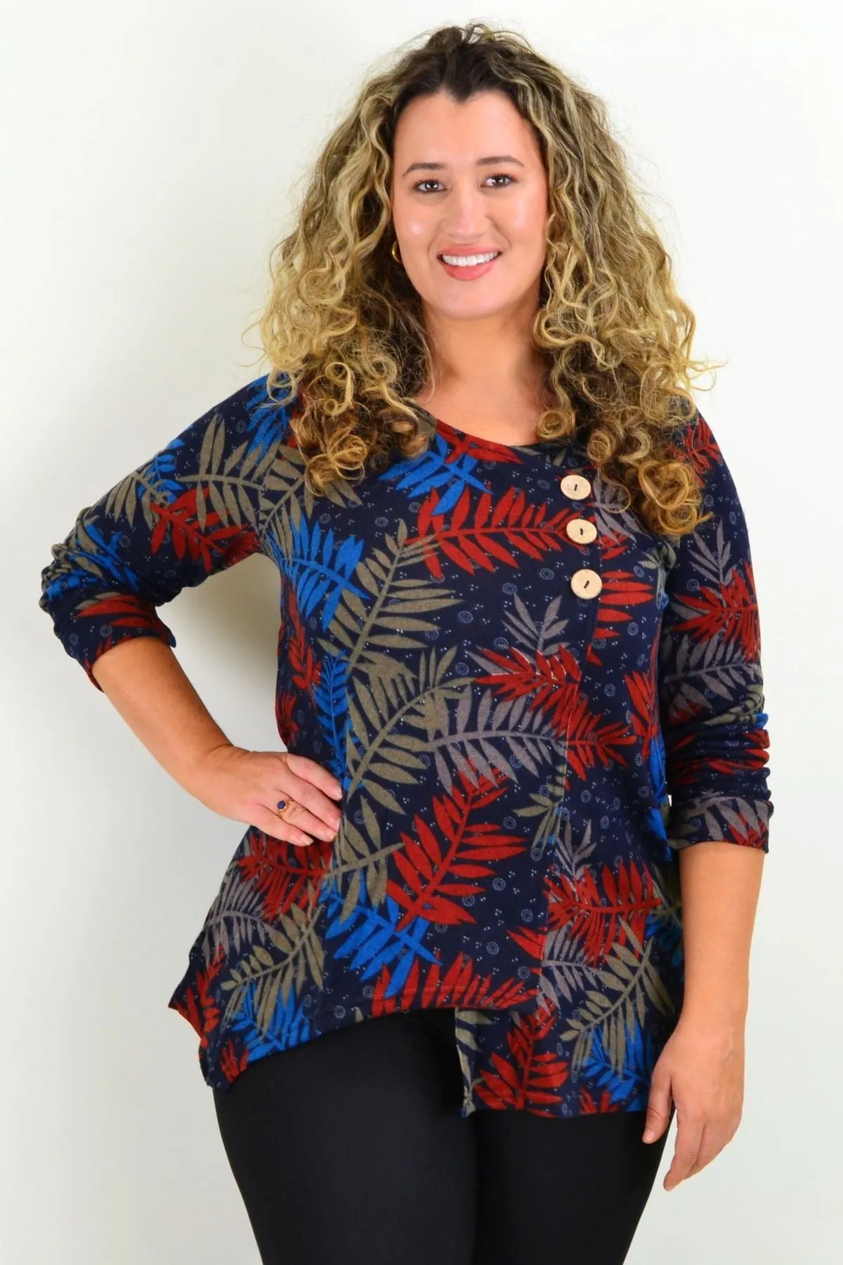 Falling Leaf 3 Button Fleece Tunic Top