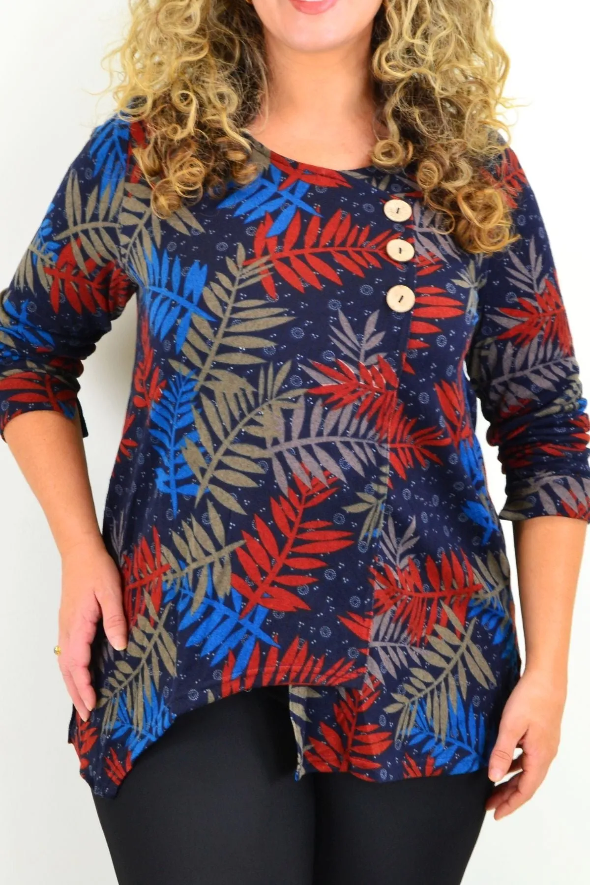 Falling Leaf 3 Button Fleece Tunic Top