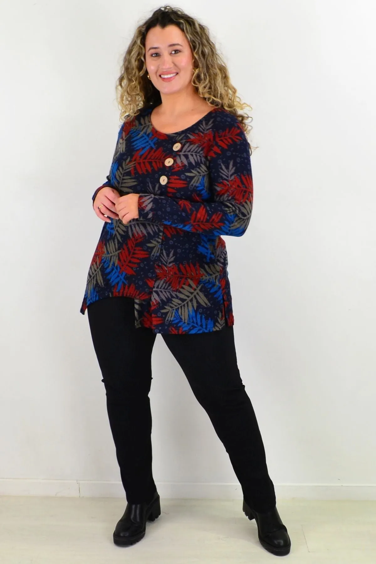 Falling Leaf 3 Button Fleece Tunic Top