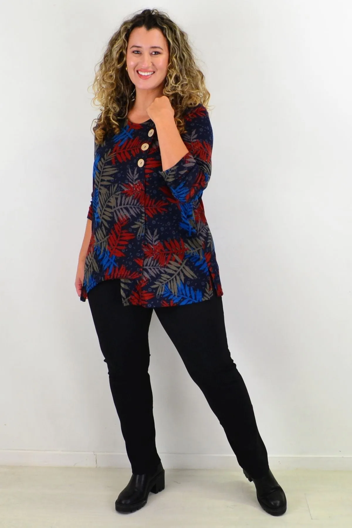 Falling Leaf 3 Button Fleece Tunic Top