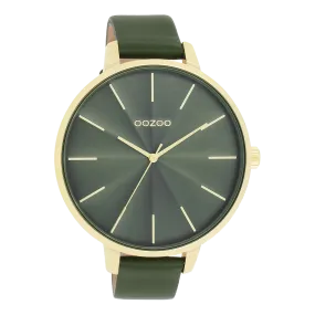 Gold coloured OOZOO watch with forest green leather strap - C11257