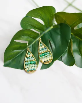 Green Beaded Teardrop Earrings