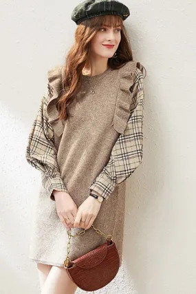 Knit Dress W/ Plaid Sleeve