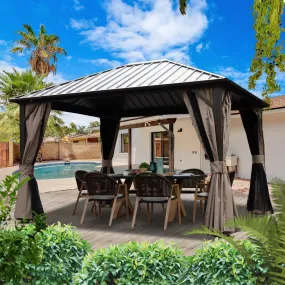 Kozyard Rosana 10'x12' Hardtop Aluminum Permanent Gazebo with 2-layer Sidewalls (Rosana 10'x12')