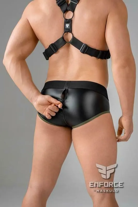 MASKULO Brief Enforce Slip Zippered Undergear Rubber look Black BR132 10