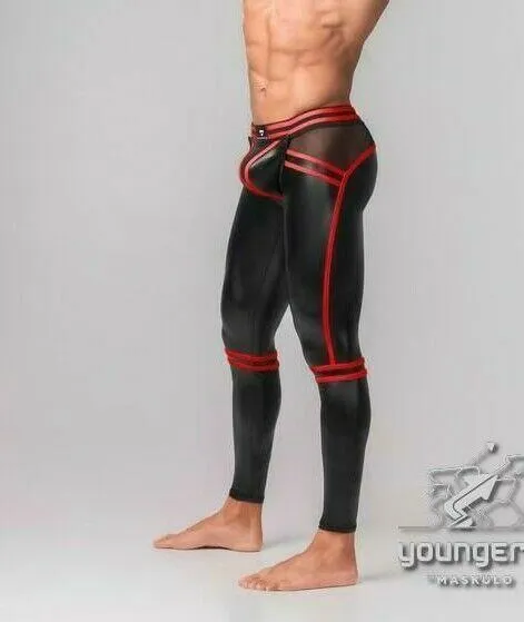 MASKULO Leggings Stretchable Leather-Look Legging & Back Zipped Red LG112-10 27