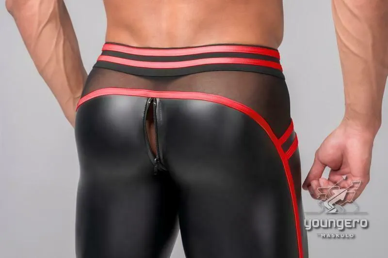 MASKULO Leggings Stretchable Leather-Look Legging & Back Zipped Red LG112-10 27