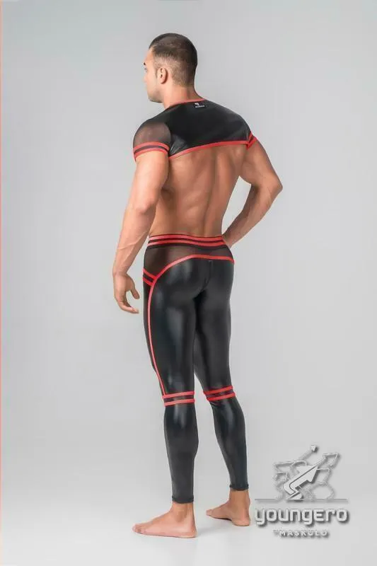 MASKULO Leggings Stretchable Leather-Look Legging & Back Zipped Red LG112-10 27