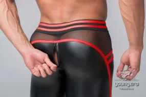 MASKULO Leggings Stretchable Leather-Look Legging & Back Zipped Red LG112-10 27