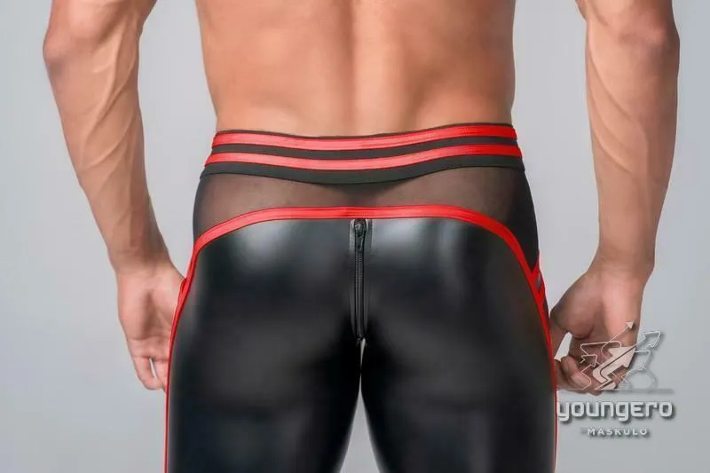 MASKULO Leggings Stretchable Leather-Look Legging & Back Zipped Red LG112-10 27