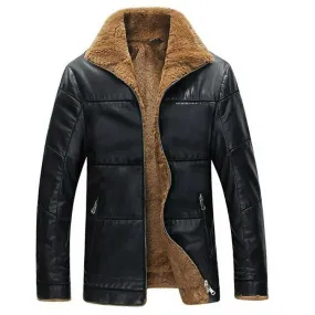 Men Black Shearling Leather Coat