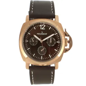 Men's 50mm Brown Multi-Function Leather Strap Watch