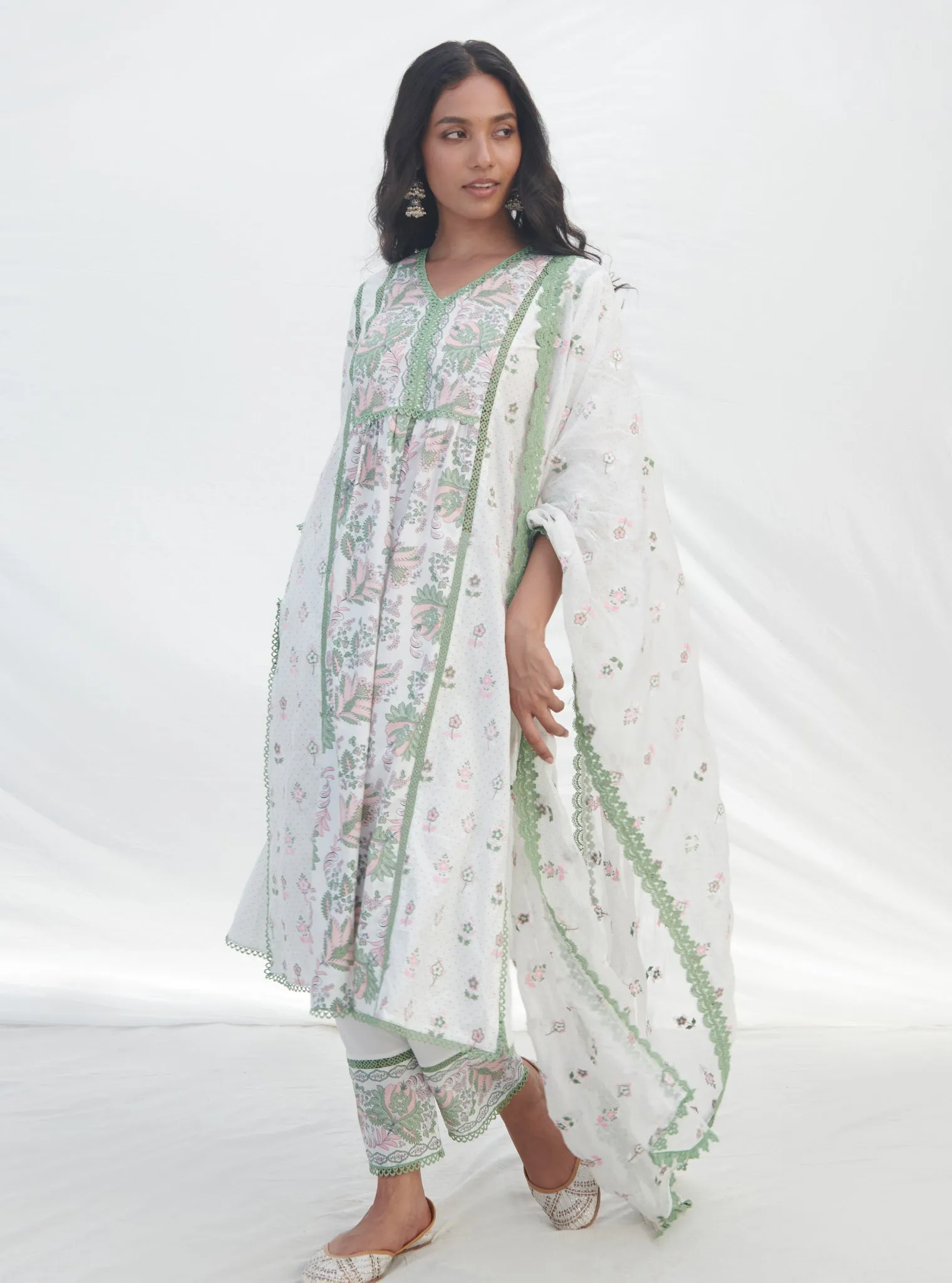 Mulmul Cotton Kalina Green Kurta With Mulmul Cotton Kalina Green Pant