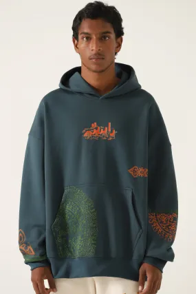 "VOYAGE" ASH GREEN BLOCKPRINT HOODIE