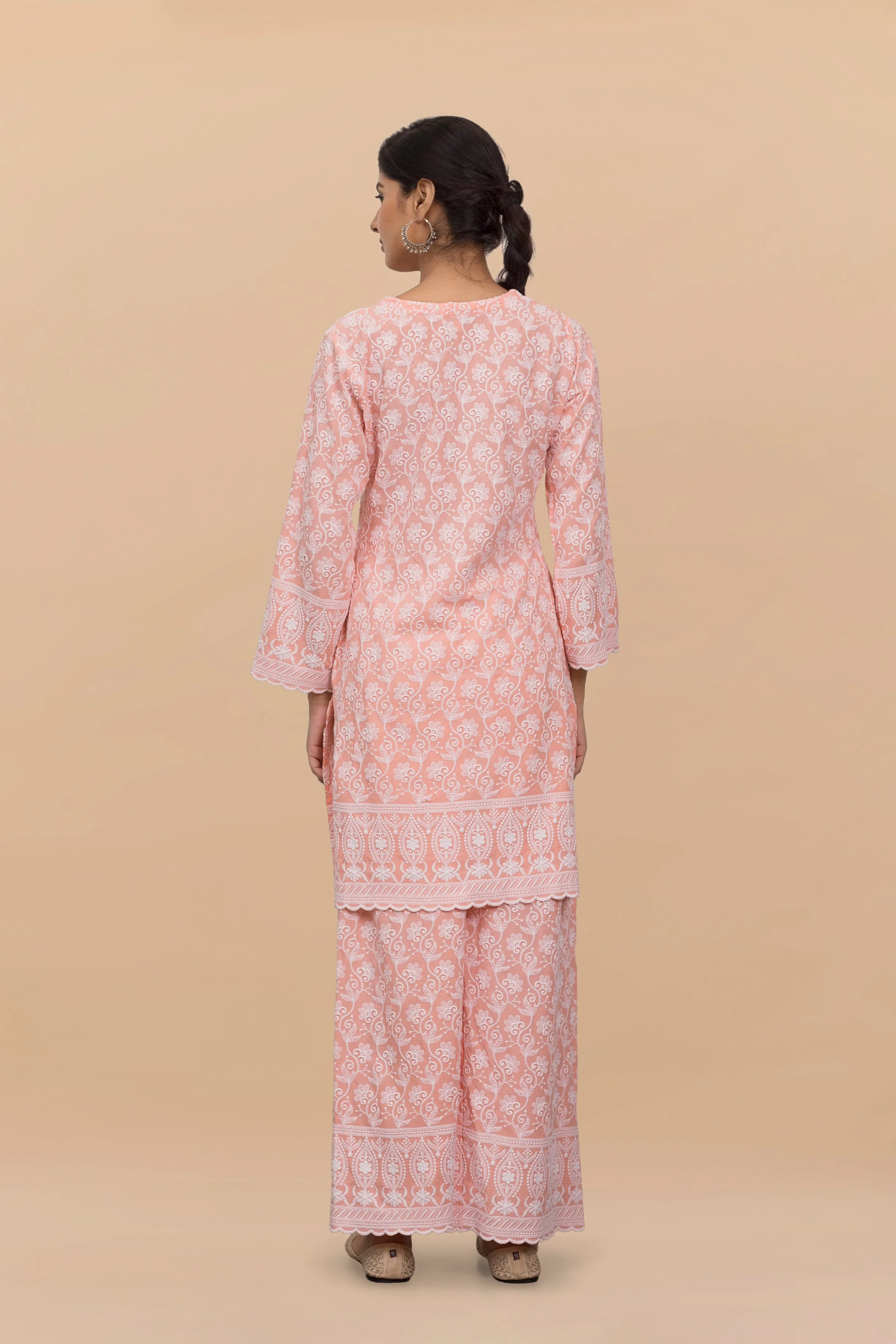 Saba Chikankari Kurta Set in Rayon - Orange