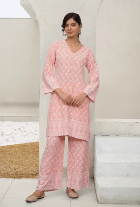 Saba Chikankari Kurta Set in Rayon - Orange