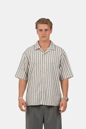 Short Sleeve Linen Shirt Black Striped