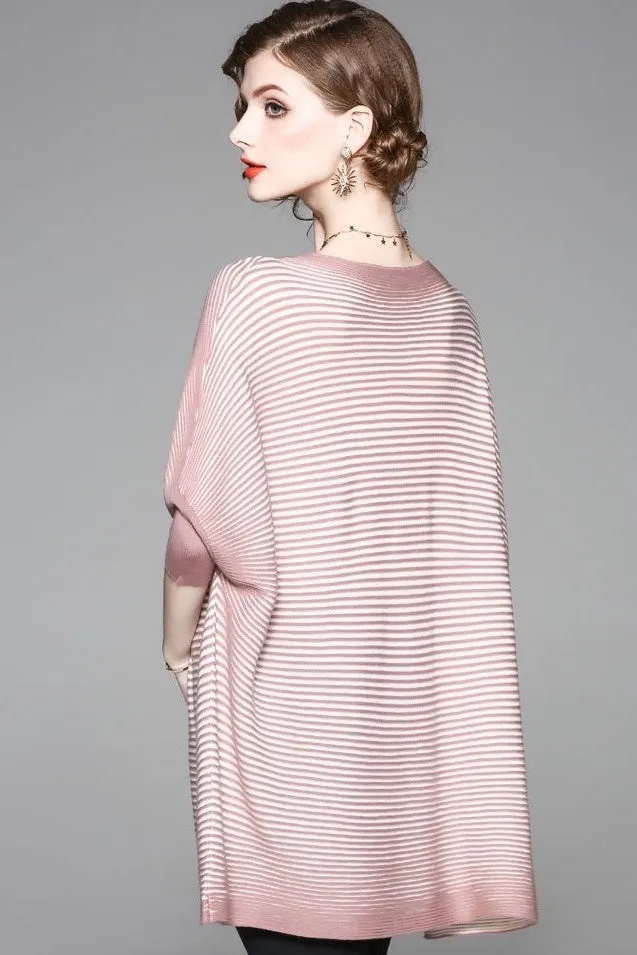 Striped Dolman Sleeve Wool Sweater