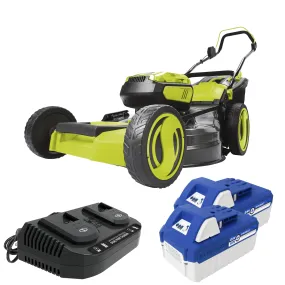 Sun Joe 24V-X2-21LM 48-Volt* IONMAX Cordless Lawn Mower Kit W/ Collection Bag | 20-inch | 7-Position | W/ 2 x 4.0-Ah Batteries   Dual Port Charger